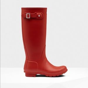 Matte Red tall hunter rain boots